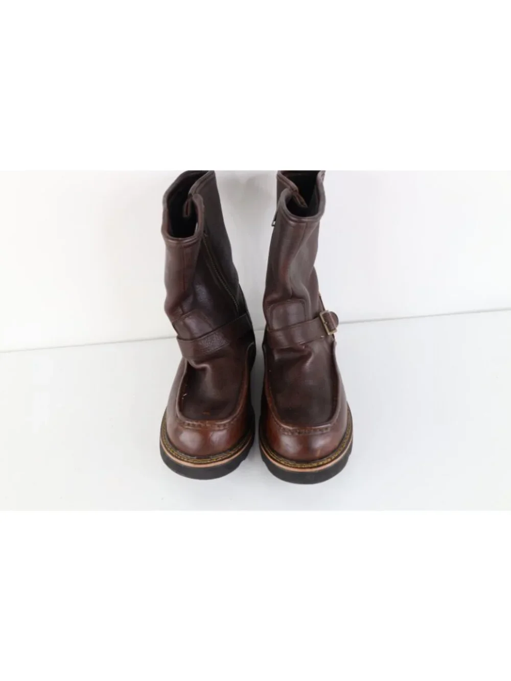 Vintage Streetwear Mens 11 M Waterproof Leather Buckle Engineer Boots Brown